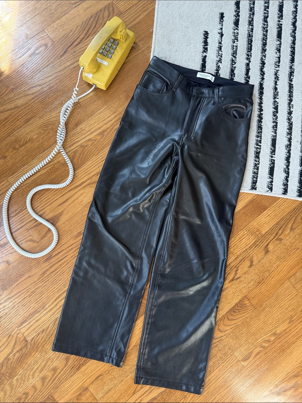 Abercrombie & Fitch Black Straight-Leg Faux Leather Pants